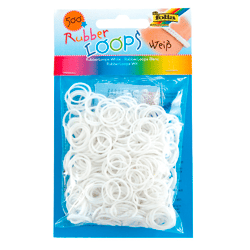FOLIA - Rubber Loops WEISS-500 Stück, 25 S-Klipse, 1 Häkelnadel