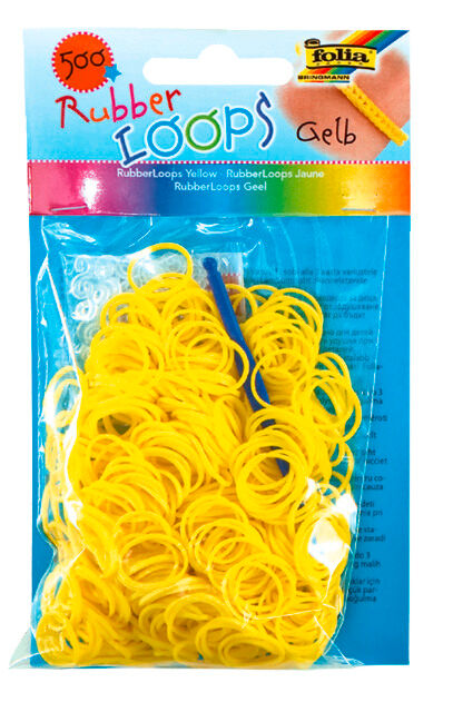 FOLIA - Rubber Loops ZITRONENGELB-500 St&uuml;ck, 25 S-Klipse, 1 H&auml;kelnadel