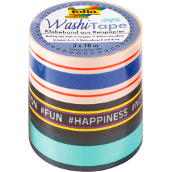 FOLIA - Washi-Tape 3er Set STRIPES NEON I-1x 20mmx10m + 2x 15mmx10m