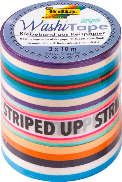 FOLIA - Washi Tape 3-Pack STRIPES NEON II—1x 20mm x 10m + 2x 15mm x 10m