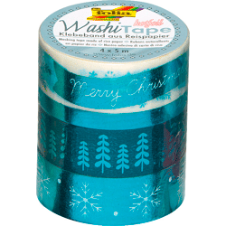 FOLIA - Washi-Tape 4er Set HOTFOIL EISBLAU-3x 15mmx5m + 1x 5mmx5m