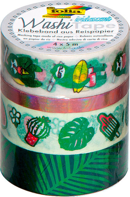 FOLIA - Washi-Tape 4er Set HOTFOIL IRISIEREND GR&Uuml;N-3x 15mmx5m + 1x 5mmx5m