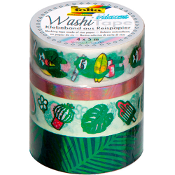 FOLIA - Washi-Tape 4er Set HOTFOIL IRISIEREND GRÜN-3x 15mmx5m + 1x 5mmx5m