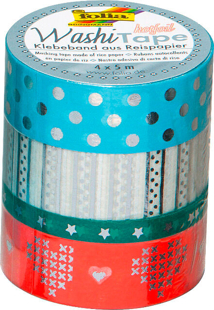 FOLIA - Washi-Tape 4er Set HOTFOIL SILBER III-3x 15mmx5m + 1x 5mmx5m