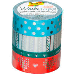 FOLIA - Washi-Tape 4er Set HOTFOIL SILBER III-3x 15mmx5m + 1x 5mmx5m