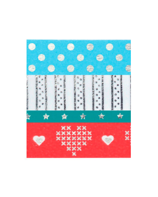 FOLIA - Washi-Tape 4er Set HOTFOIL SILBER III-3x 15mmx5m + 1x 5mmx5m