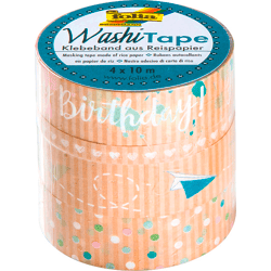 FOLIA - Washi-Tape 4er Set KRAFTPAPIER HAPPY BIRTHDAY-3x 15mmx10m + 1x 5mmx10m