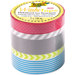 FOLIA - Washi-Tape 5er Set NEON GELB-2x 15mmx10m + 1x 10mmx10m + 2x 5mmx10m