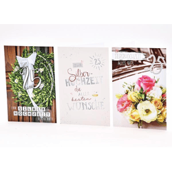 Silver wedding anniversary card - 100 pieces - 3 motifs - 11.5 x 17.5 cm
