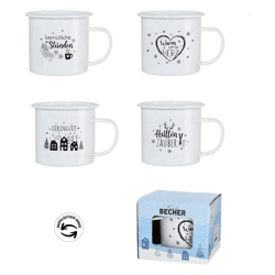 Enamel Mug, Winter, approx. 9 cm H, 4/set