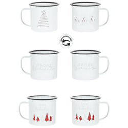 Becher Metall mit Henkel, X-Mas, 3 fach-sort.