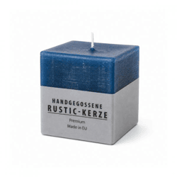 Gala Stumpenkerze rustikal quadratisch blau 7 x 7 cm