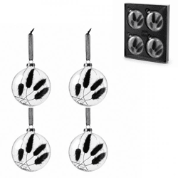 J-Line Weihnachtskugeln aus Glas mit Trockenzweig, schwarz, 10 cm, 4er-Set