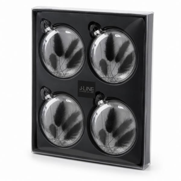 J-Line Weihnachtskugeln aus Glas mit Trockenzweig, schwarz, 10 cm, 4er-Set