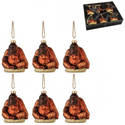 J-Line Weihnachtsanhänger „Gorilla“, 10 cm, 6er-Set