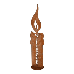 Candle on foot, welcome, rusty, M, approx. 20cmH