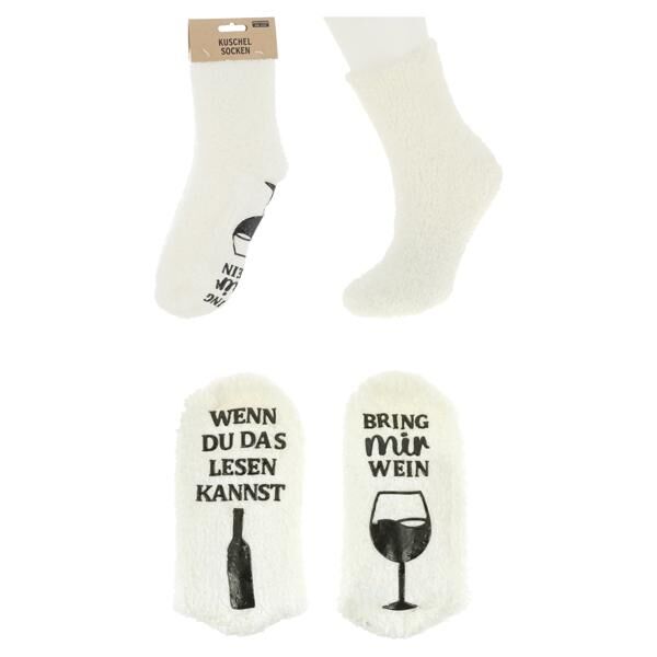 Kuschelsocken Spr&uuml;che, ABS, wei&szlig;