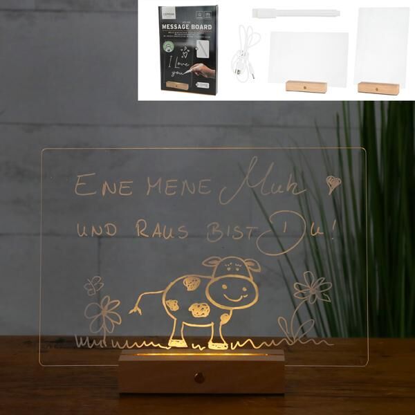 LED USB Message Board, Acrylic, Warm White, Approx. 30x20 cm