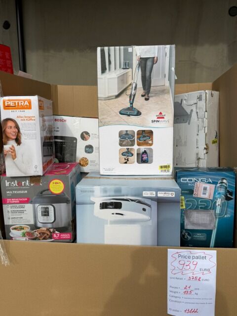 Wholesale Mixed Electronics amp; Home Appliances Pallet - 43 Items, Robot Vacuum Cleaners, Floor Care amp; Kitchen Appliances - Grade B