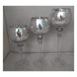 Lantern on a base, silver, crackle finish, set of 3