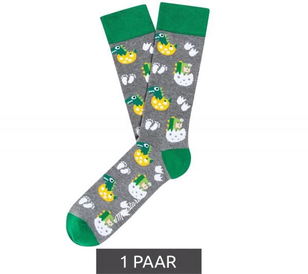 1 Paar Moustard Dinosaur Egg Hatch Baumwoll-Socken mit schl&uuml;pfenden Dinosauriern gemusterte lange Str&uuml;mpfe 18S-EGG Grau/Wei&szlig;/Gr&uuml;n