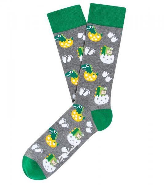 1 Paar Moustard Dinosaur Egg Hatch Baumwoll-Socken mit schl&uuml;pfenden Dinosauriern gemusterte lange Str&uuml;mpfe 18S-EGG Grau/Wei&szlig;/Gr&uuml;n