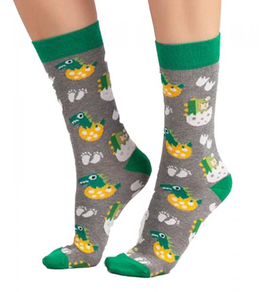 1 Paar Moustard Dinosaur Egg Hatch Baumwoll-Socken mit schl&uuml;pfenden Dinosauriern gemusterte lange Str&uuml;mpfe 18S-EGG Grau/Wei&szlig;/Gr&uuml;n
