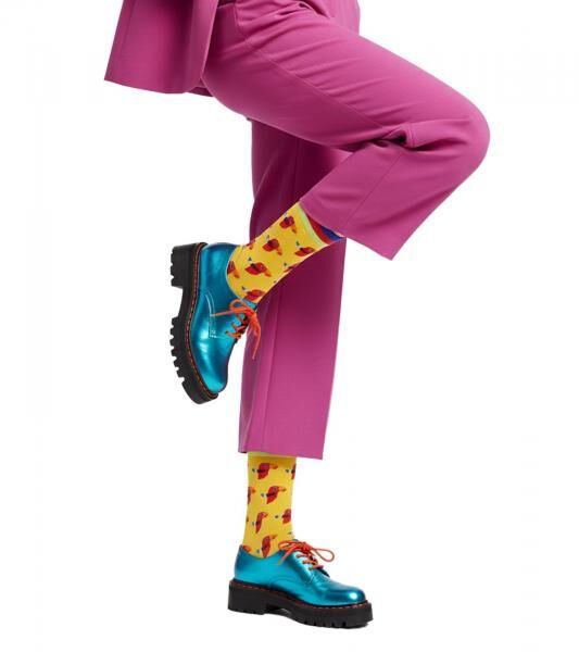 1 Paar Moustard Parrot Baumwoll-Socken mit Papageien-Print gemusterte lange Str&uuml;mpfe 17S-PARR Gelb/Rot/Blau