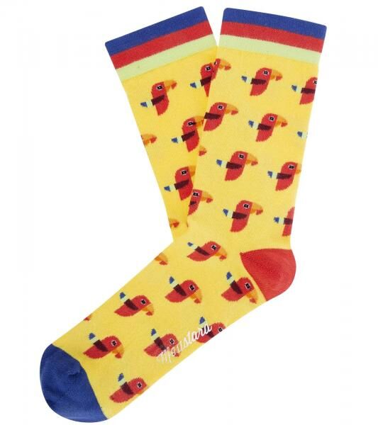 1 Paar Moustard Parrot Baumwoll-Socken mit Papageien-Print gemusterte lange Str&uuml;mpfe 17S-PARR Gelb/Rot/Blau