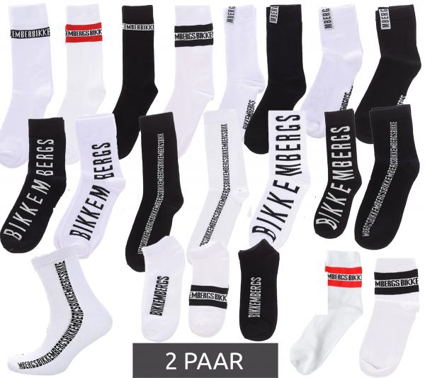 2 Paar BIKKEMBERGS Herren Baumwoll-Socken mit kleinem Markenschriftzug Str&uuml;mpfe Sneaker-Socken Wei&szlig;/Schwarz/Rot