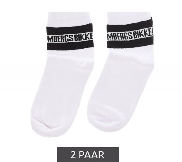 2 Paar BIKKEMBERGS Herren lange Socken mit Markenschriftzug Baumwoll-Str&uuml;mpfe BK070 Wei&szlig;/Schwarz