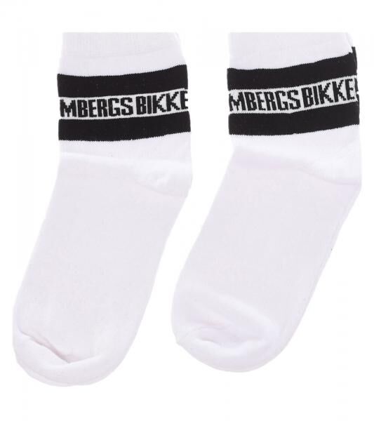 2 Paar BIKKEMBERGS Herren lange Socken mit Markenschriftzug Baumwoll-Str&uuml;mpfe BK070 Wei&szlig;/Schwarz