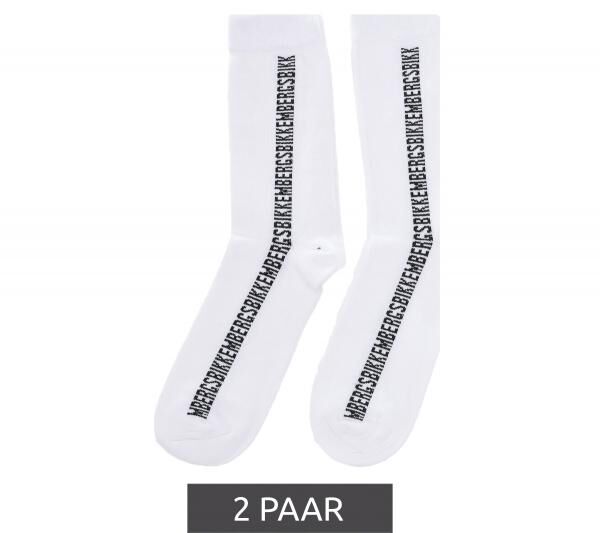 2 Paar BIKKEMBERGS Herren lange Sport-Socken mit Markenschriftzug Baumwoll-Str&uuml;mpfe BK016 Wei&szlig;/Schwarz