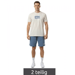 2-teiliges ON THAT ASS Armand Herren Sport-Set Performance Set Gym Outfit mit T-Shirt & Shorts Beige/Blau