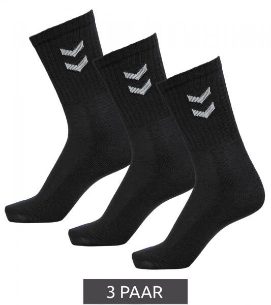 3 Paar hummel Damen & Kinder Basic Damen Crew-Socken mit Kontrastwinkel Kinder Baumwoll-Str&uuml;mpfe Sport-Socken 022030-2001 Schwarz