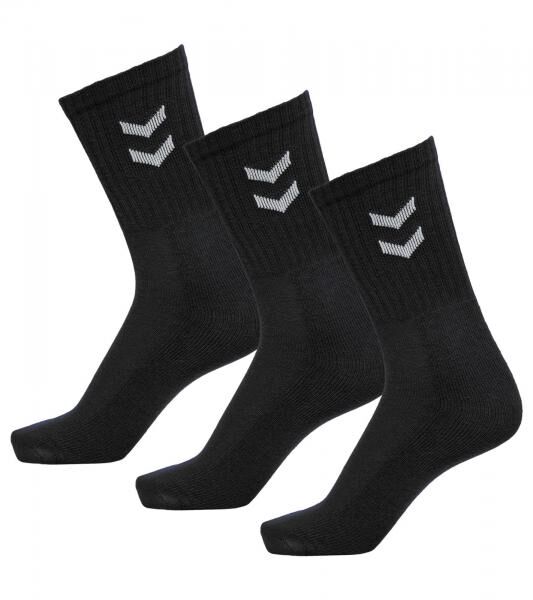 3 Paar hummel Damen & Kinder Basic Damen Crew-Socken mit Kontrastwinkel Kinder Baumwoll-Str&uuml;mpfe Sport-Socken 022030-2001 Schwarz