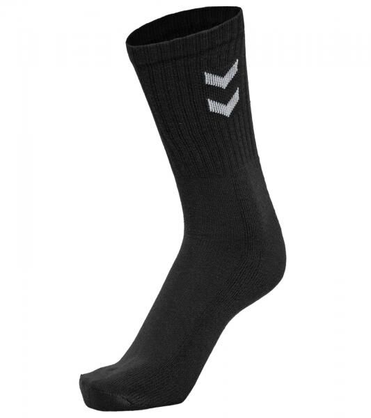 3 Paar hummel Damen & Kinder Basic Damen Crew-Socken mit Kontrastwinkel Kinder Baumwoll-Str&uuml;mpfe Sport-Socken 022030-2001 Schwarz