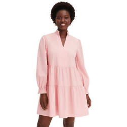 Ausgestelltes Volantskleid mit gesmokten Ausschnitt und Ärmelsaum Mini-Kleid Baumwoll-Kleid 956565 Rosa