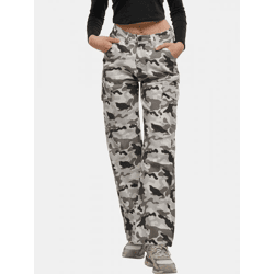 bequeme DEF Damen Jeans Straight Fit mit Baumwolle Camouflage