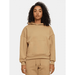 bequemer Urban Classics Damen Hoodie Stretch Rippbündchen Kapuze mit Baumwolle Beige