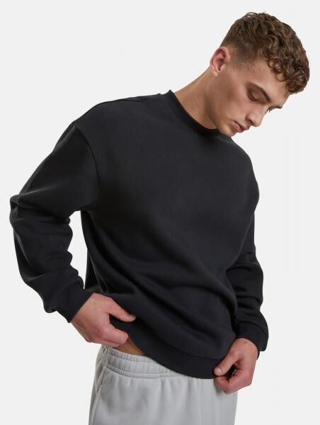 bequemes URBAN CLASSICS Herren Crewneck-Sweatshirt mit Rippb&uuml;ndchen 330 g/m&sup2; Baumwoll-Sweater Schwarz