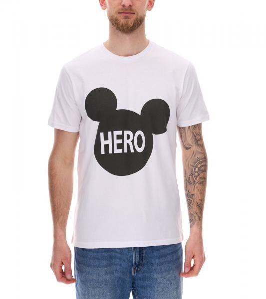 COURSE Mickey Mouse Herren T-Shirt mit HERO Print Baumwoll-Shirt Rundhals 901869 Wei&szlig;
