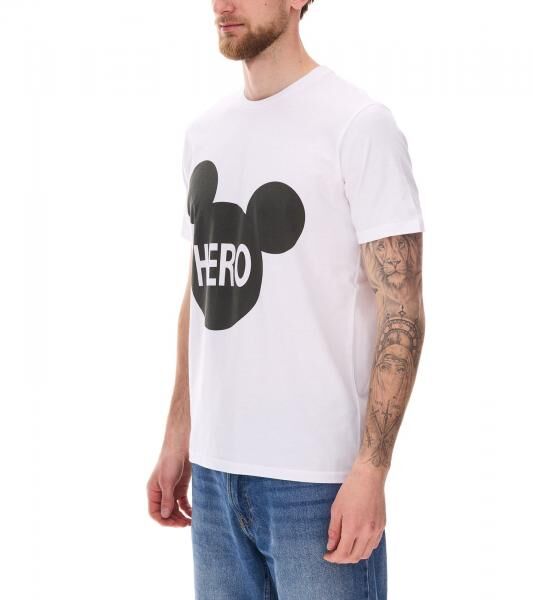 COURSE Mickey Mouse Herren T-Shirt mit HERO Print Baumwoll-Shirt Rundhals 901869 Wei&szlig;