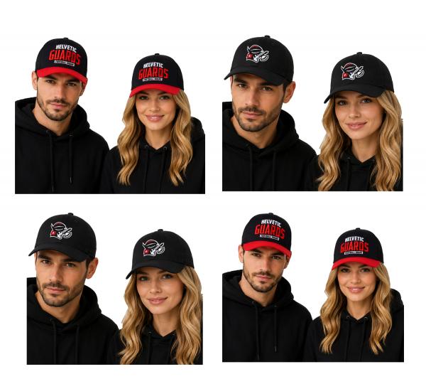 European League of Football Helvetic Guards Unisex Trucker Cap Snapback in Schwarz/Rot, Schwarz/Wei&szlig;, Schwarz/Rot, Schwarz/Wei&szlig; 