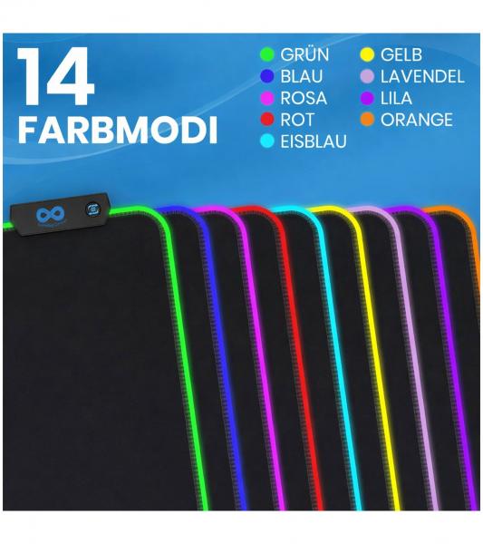 Everlasting Comfort RGB Mauspad Gaming Unterlage mit LED-Beleuchtung, Handgelenkstütze und Farbwechselmodus großes Mouse-Pad 80x30cm Gami