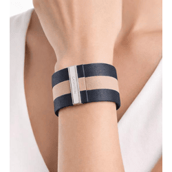 Exklusives Calvin Klein Damen Echtleder-Armband mit breitem Kontraststreifen Arm-Schmuck Größe XS 15cm KJ9KAB0902 Anthrazit/Beige