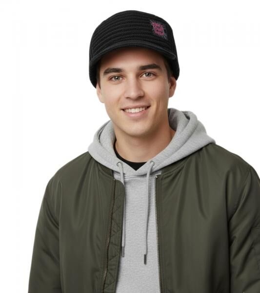 Fall Out Boy Unisex Schirm-M&uuml;tze mit "Fall Out Boy" Patch Schirm-Beanie Freizeit-M&uuml;tze KC103291FOB Schwarz/Grau