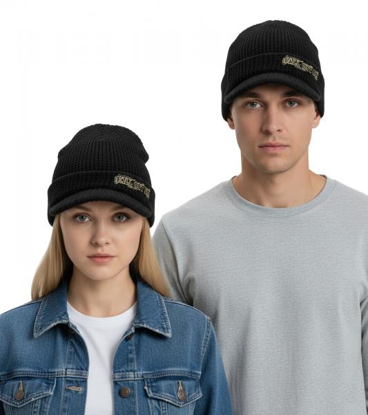 Fall Out Boy Unisex Schirm-M&uuml;tze mit "Fall Out Boy" Stickerei Schirm-Beanie Strick-M&uuml;tze KC103261FOB Schwarz