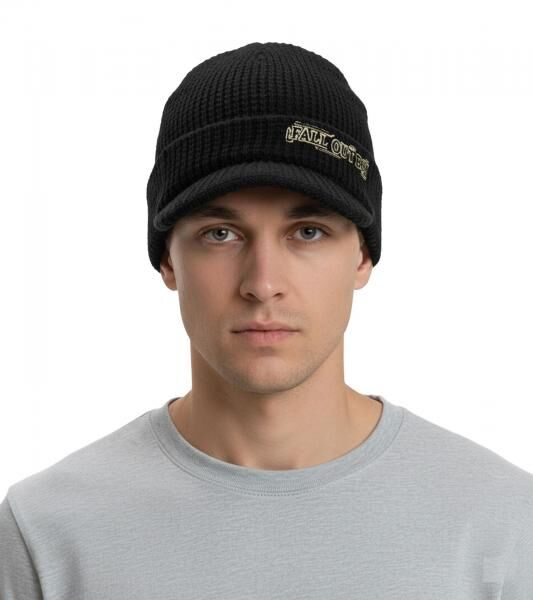 Fall Out Boy Unisex Schirm-M&uuml;tze mit "Fall Out Boy" Stickerei Schirm-Beanie Strick-M&uuml;tze KC103261FOB Schwarz