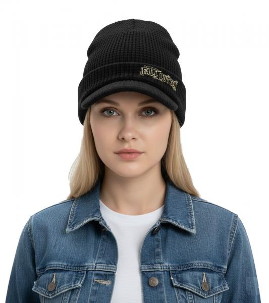 Fall Out Boy Unisex Schirm-M&uuml;tze mit "Fall Out Boy" Stickerei Schirm-Beanie Strick-M&uuml;tze KC103261FOB Schwarz